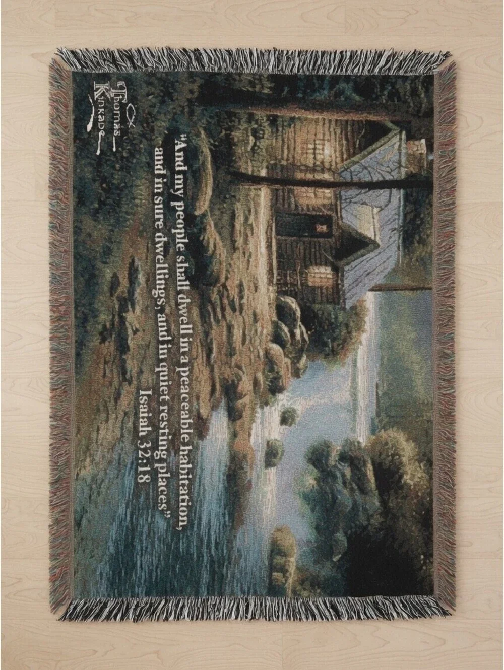 Thomas Kincaid “Evening in the Forest” Tapestry Throw New With Tag